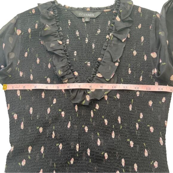 Intermix Elara 100% Silk Black Floral Smocked Mini Dress Size 2 - Picture 12 of 16